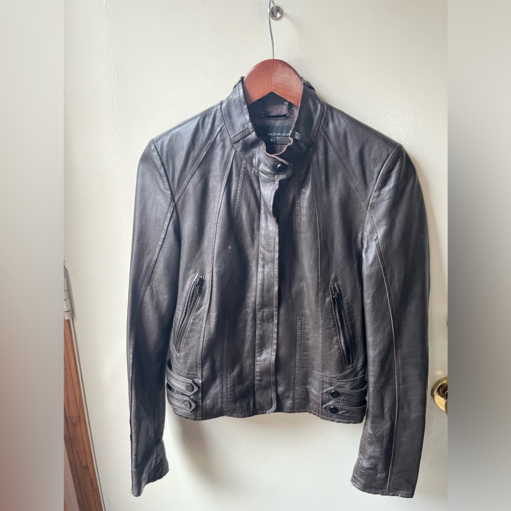 Wilson soft lamb leather jacket, chocolate brown size small